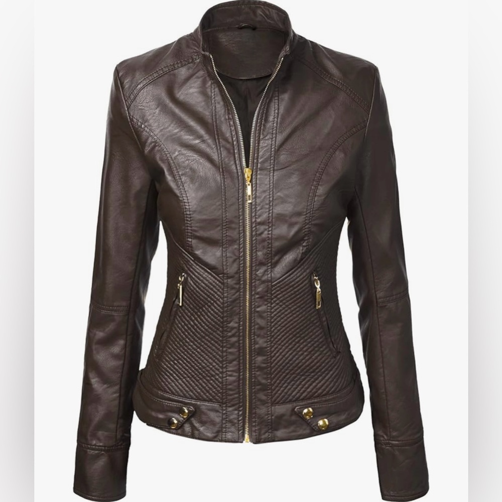 Faux Leather Jackets for Women Motorcycle PU Moto Biker Outwear Coat